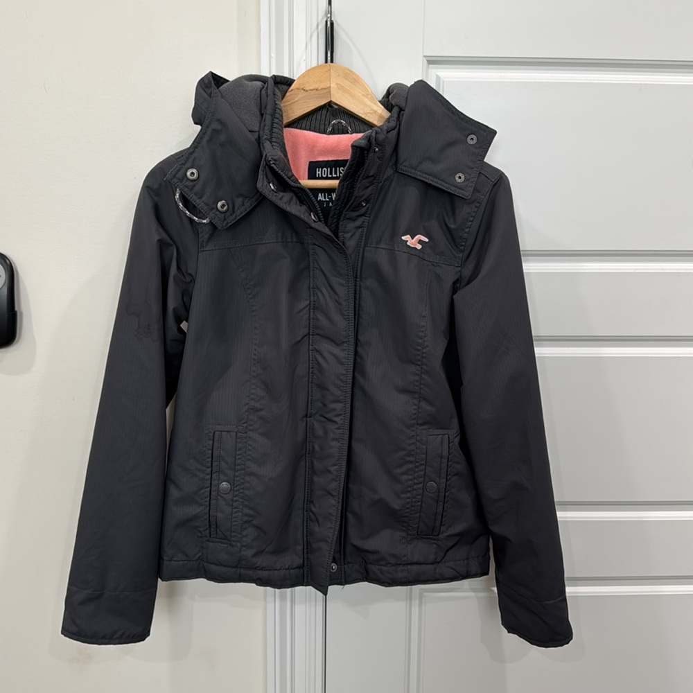 Hollister All Weather Jacket Pink Fleece Lined Charcoal Gray, Juniors Medium